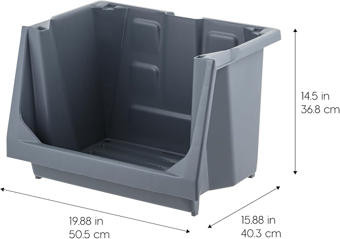 IRIS USA 3-Pack Large Open Front Storage Bins, Gray | Organize tools, hardware, sporting goods, and household items with durable construction and space-saving vertical storage
