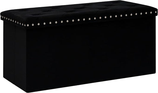 B FSOBEIIALEO Storage Ottoman Cube Folding Tufted Ottomanse, Storage Boxes Footrest for Bedroom, Luxury Velvet Fabric 30 * 15 * 15 Inches Black