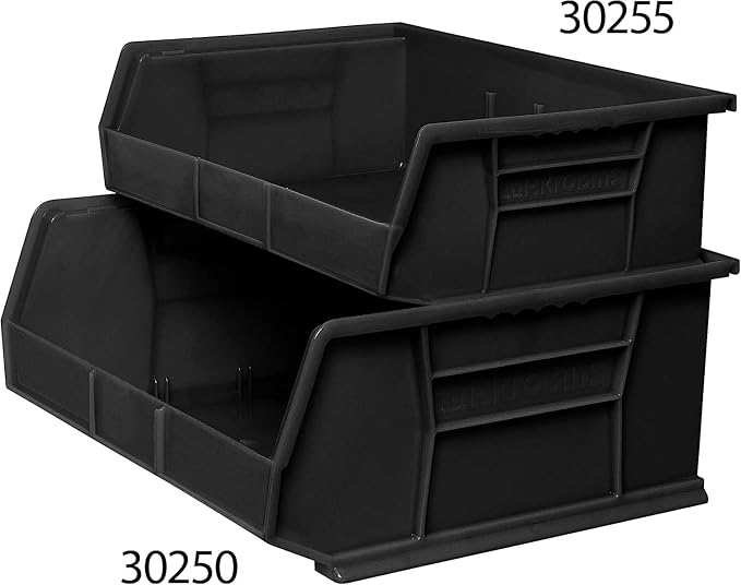 Akro-Mils 30250 AkroBins Plastic Storage Bins, 15"x16"x7", Black, 6-Pack | Space-Saving Stackable Bins for Garage, Pantry, Craft Organization