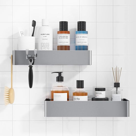 Kitsure Shower Caddy Adhesive, Stylish Shower Organizer, Large, Silver Grey | 2 Pack Shower Shelf for Inside Shower, 100% Rustproof Metal Shelves, No-Drill Bathroom Organizers and Storage
