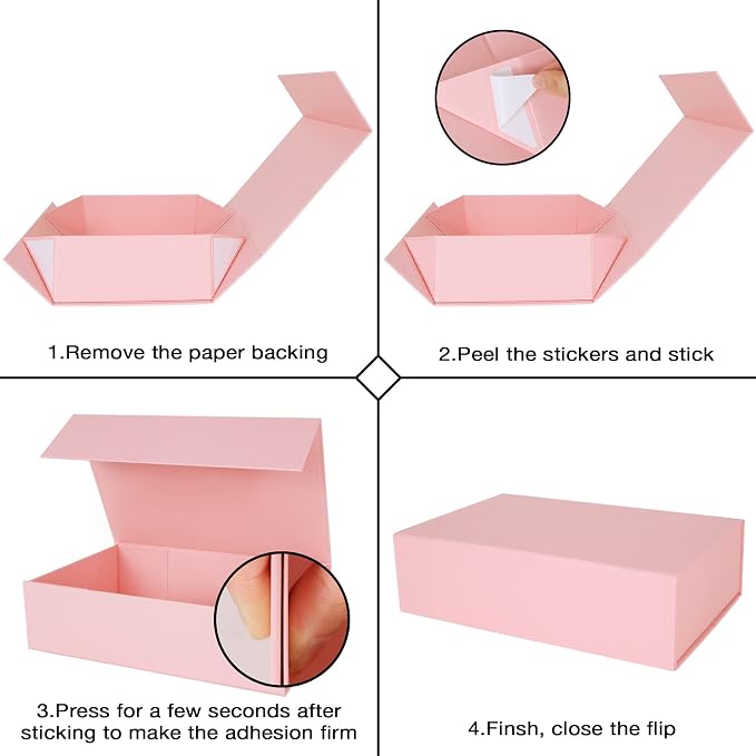 Aimyoo Pink Collapsible Gift Box with Magnetic Closure Lids 10.5x7x3 in, Bridesmaid Groomsman Proposal Boxes, Rectangle Storage Box 1 Pack