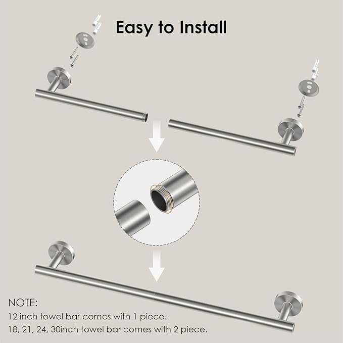 FORIOUS Towel Bar 18" Towel Racks for Bathroom Wall Mounted Brushed Nickel | Total Length 20 Inch, Rustproof, Stainless Steel Towel Holder, Wall Mounted for Bathroom Bedroom, Heavy Duty, Space Saving