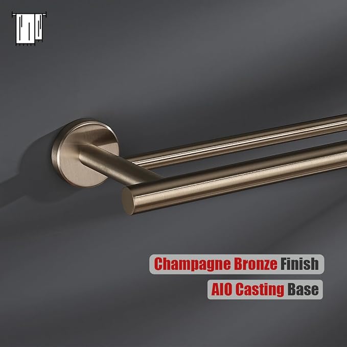 JQK Double Towel Bar Champagne Bronze, 20.5 Inch 304 Stainless Steel Thicken 0.8mm Towel Rack Bathroom, Towel Holder Wall Mount, Useable Length 18 Inch, TB100L18-CB