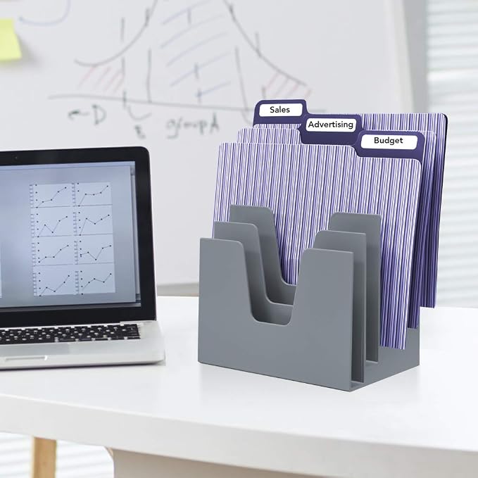 Acrimet 5 Section Incline File Sorter Organizer, Desktop Mail Holder Silver | Durable Plastic, Space-saving Design, Easy Document Access, Ideal for Office, Home and School Use