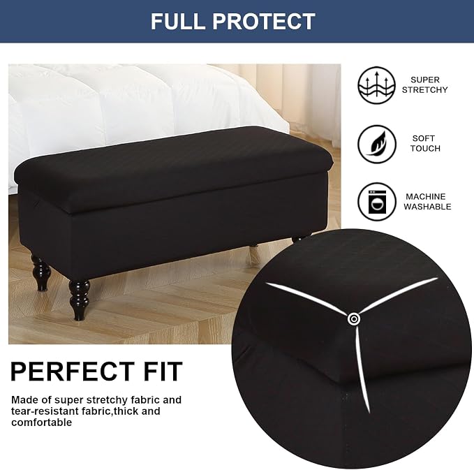 FUANGUI Ottoman Cover Slipcovers Rectangular Folding Stretch | Storage Bench Footrest Sofa Stool Covers Footstool Protector with Elastic Bottom, Removable Washable,Large