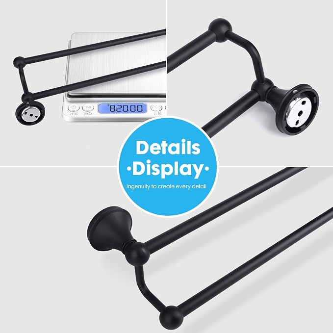 Antique 24 Inch Bathroom Double Towel Bar Matte Black,Towel Racks for Bathroom Wall Mounted,Bathroom Towel Holder Black,Two Towel Rod Hanger for Hotel