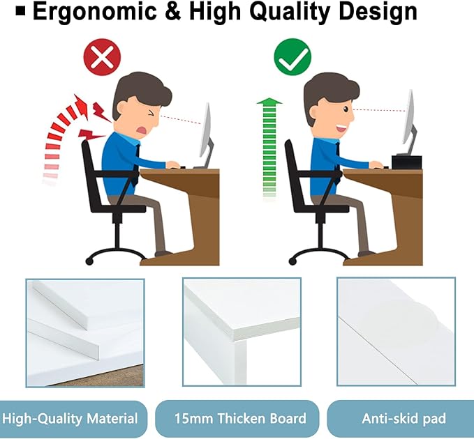 TEAMIX 2 Pack White Monitor Stand Riser 20 inch, Wooden Desktop Stand Shelf | For 2 Monitors, Laptop, Printer, TV, PC Tower, Full Keyboard Storage Underneath, Desk Organizer for Home Office Gaming Vanity