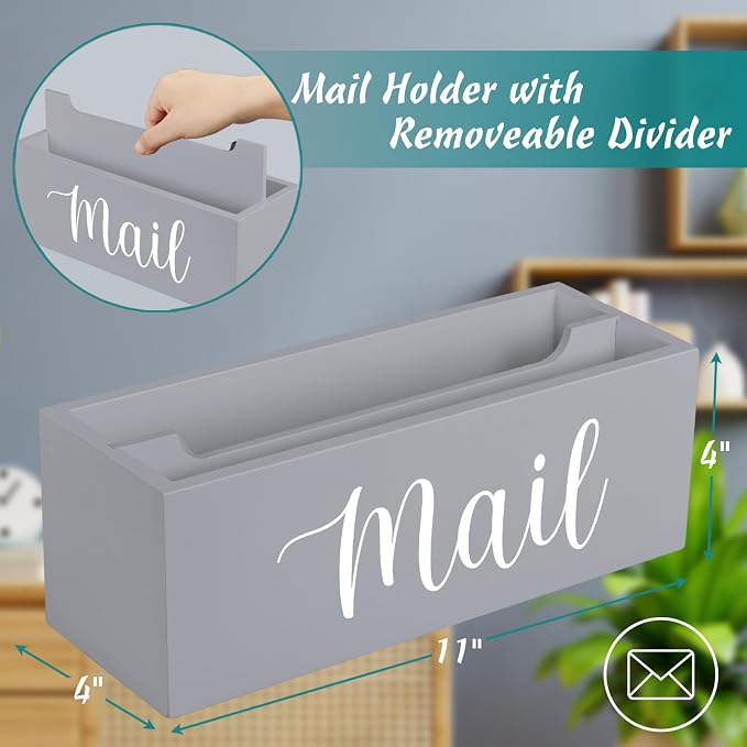 DRASTAR Mail Organizer Countertop, Mail Holder Wall Mount, Mail Sorter Organizer for Desk, Envelope Holder for Home Office (Gray, 2 Slots)