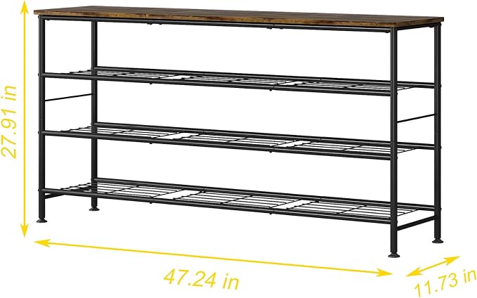 SUOERNUO 4 Tier Extra Long Shoe Rack Organizer Storage for Closet Entryway | Large Capacity Shelf,MDF Top Board,Sturdy Metal Frame,Ideal for Living Room,Hallway Black