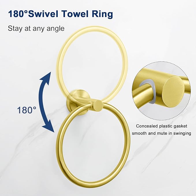 NearMoon Bath Towel Ring, Bathroom Hardware Accessories-Thicken Stainless Steel Hand Towel Holder for Bathroom, Modern Round Towel Hanger Wall Mounted (Brushed Gold, 1 Pack)