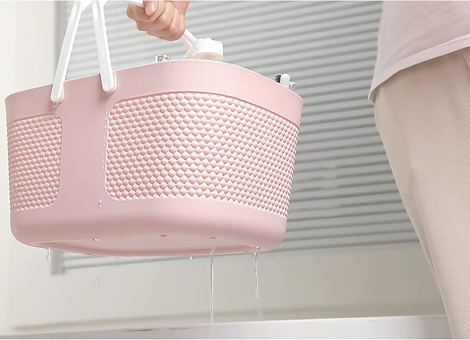 rejomiik Portable Plastic Shower Caddy Basket Organizer with Handles, Pink | Large Capacity Storage Tote for Bathroom, College Dorm Essentials, Bath Toy Storage, Kitchen