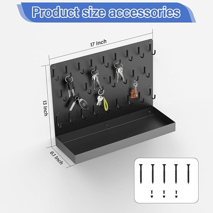 Key Holder for Wall, Metal Key Rack with 26 Hooks, 17" x13" Wall Mounted Key Hooks, Black Key Hanger for Garage, Car Dealer, Office, Hotel, Real Estate