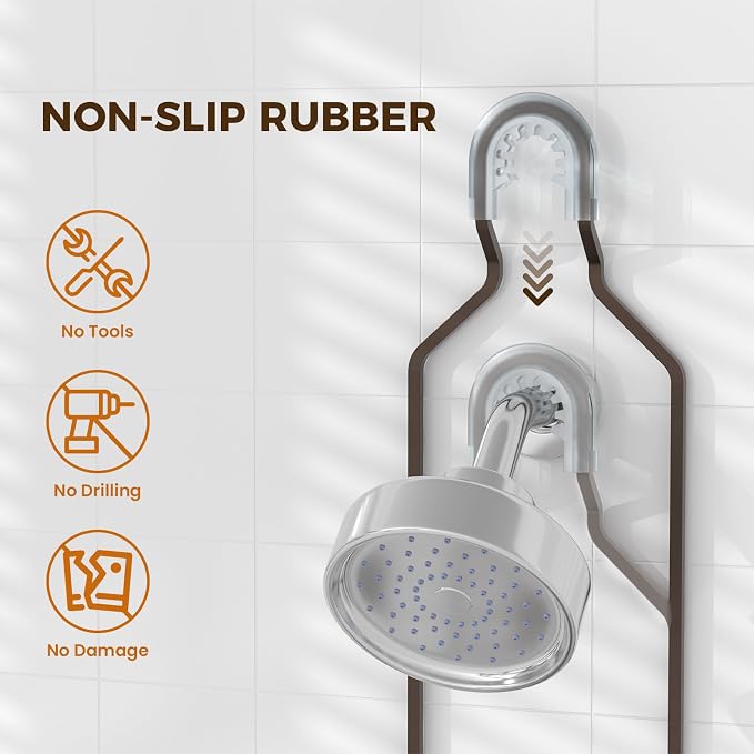 REINHARDT Split Shower Caddy Hanging for Handheld Showerheads, Bronze | Adjustable Shower Organizer, Rustproof, 16 Hooks, Soap Holder, 40lbs Capacity, Anti-Slip, Tool-Free, Bathroom Accessories