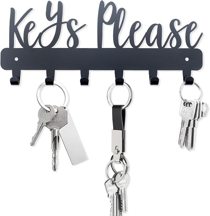 Keys Please Key Holder Wall Mounted, Normal Size: 11x4.57 inches | Black Metal Decorative Rack Hooks for Garage,Mudroom,Hallway,Entryway,Front Door,Office