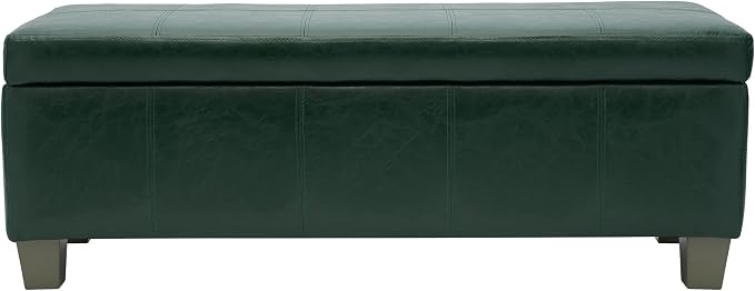 51 Inch Storage Ottoman, Storage Bench with Safety Hinge, Upholstered Synthetic Leather Ottoman Bench for Bedroom, Living Room, Entryway, Hallway, Foot Rest, Support 500lbs