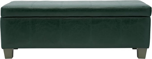 51 Inch Storage Ottoman, Storage Bench with Safety Hinge, Upholstered Synthetic Leather Ottoman Bench for Bedroom, Living Room, Entryway, Hallway, Foot Rest, Support 500lbs