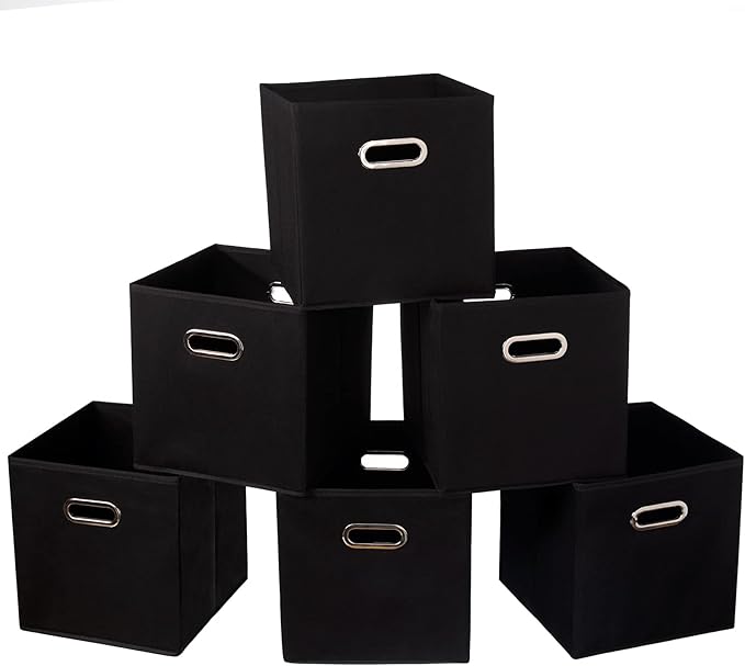 Fabric Cloth Storage Bins,Fabric Cube Organizer with Dual Handles Foldable Cube Storage Baskets for Home Bedroom Storage,Set of 6, Black