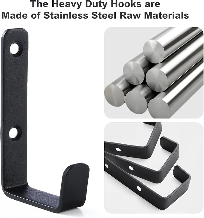 Heavy Duty Hooks, Stainless Steel Hooks for Hanging, Wall Mount Hook, Coat Hook, Wall Hooks Towel Hook Garage Holder Screw Hanger, Utility Hooks, Black (4 Pack)