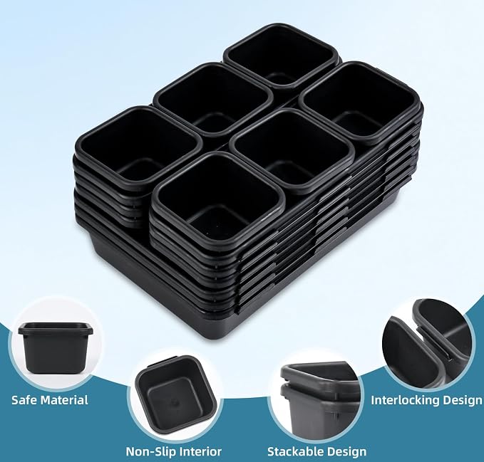 Kutesna 15PCS Interlocking Drawer Organizer, Plastic Desk Organizers Set | 3-Size Versatile Storage Bins,BPA-free, Non-slip, Fits Any Drawer for Cosmetics, Bathroom, Tools, Kitchen and Office, Black