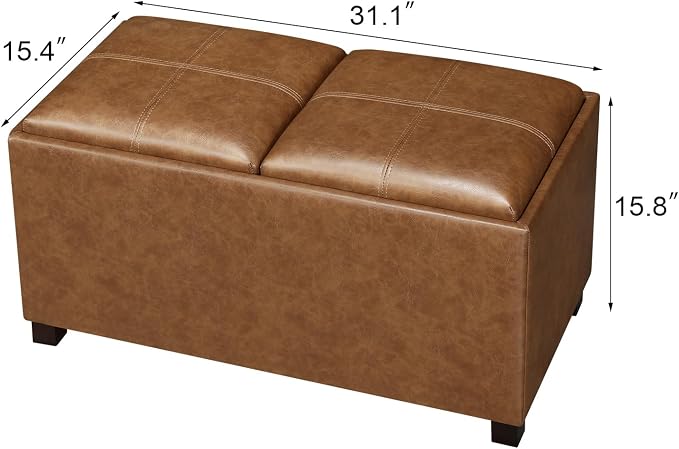 Adeco 31 Inches Storage Ottoman Bench, Non-Folding End of Bed Foot Rest Stools Ottoman with Thicker Foam Padded Seat, Upholstered Storage Chest for Living Room, Entryway, Bedroom