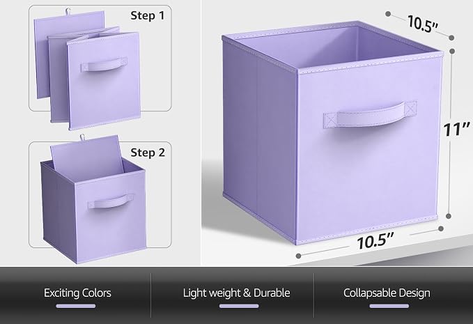 Sorbus 11 Inch Fabric Storage Cubes - Sturdy Collapsible Bins With Handle - 6 Foldable Baskets for Organizing Clothes, Toys, Books - Multi Colored Storage Baskets for Shelves, Kids Room, Closets