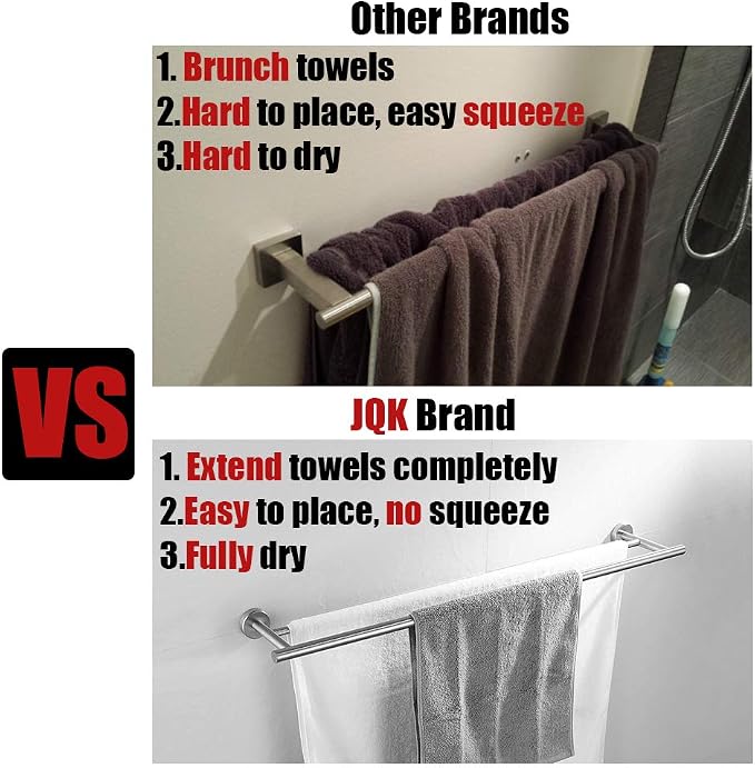JQK Double Bath Towel Bar, 30 Inch 304 Stainless Steel Thicken 0.8mm Towel Rack for Bathroom, Towel Holder Brushed Finished Wall Mount, Useable Length 27 Inch, TB100L27-BN