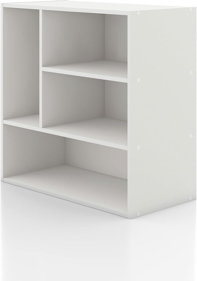 Homes: Inside + Out Apexa 4-Vertical Storage Organizer Shelves, Stackable Wood Bookcase for Organization, Dorm Teen Room Decor & Home Office, White
