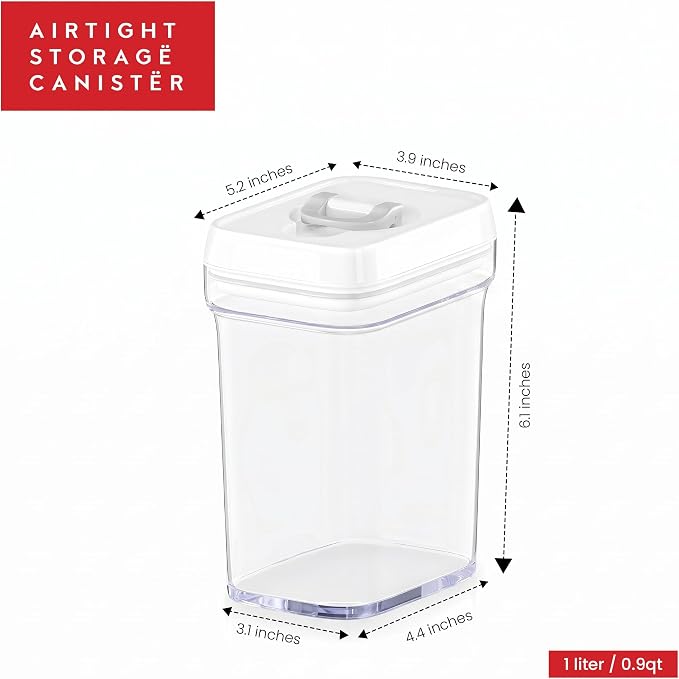 DWËLLZA KITCHEN Airtight Food Storage Containers for Pantry With White Lids 1L - 6 Pack - Clear Plastic Air Tight Kitchen Containers Pantry Organization and Storage BPA-Free Keeps Food Fresh & Dry