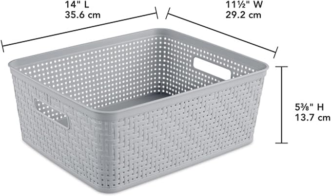 Sterilite 6-Pack Short Basket, Woven Plastic Storage Baskets for Organization, Cement - Organizing Bin Containers with Handles for Bedroom, Bathroom, Dorm, and Closet