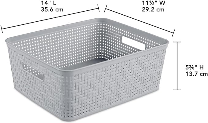 Sterilite 24 Pack Plastic Storage Bin Organization Containers, Short Baskets, Cement