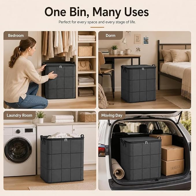Upgrade Spacious Moving Storage Bin - Large Capacity Zippered Fabric Organizer for Bedding & Clothes, Foldable Blanket Bag with Reinforced Handles for Quilts, Comforters & Moving Day，2Pcs：S