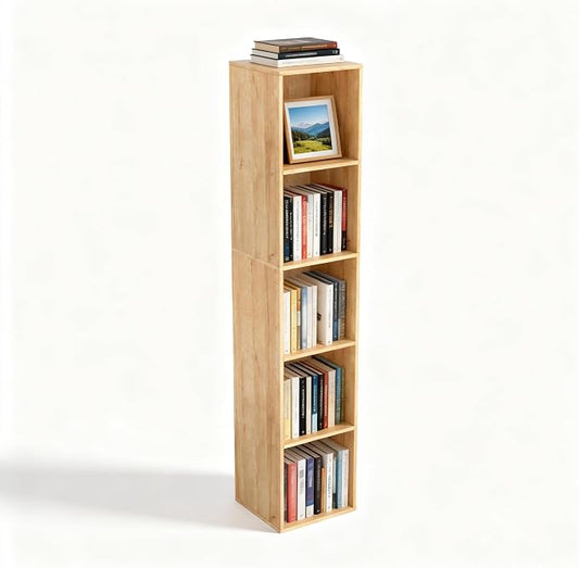 5 Cube Storage Organizer, 5 Tier Cube Low Bookcase Freestanding Storage Display Organizer, Five-Cubes Open Shelf Bookshelf for Home Office (Oak, 5-Cube)