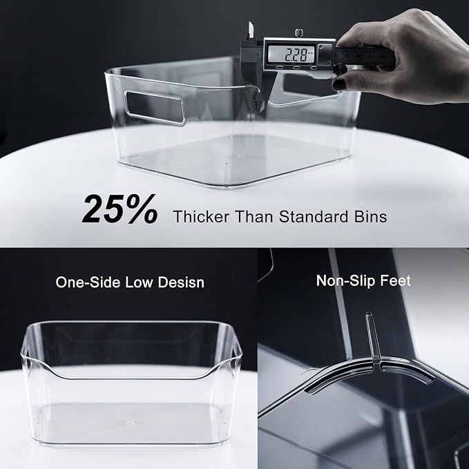 Hudgan 12 Pack Pantry Storage Bins for Kitchen Cabinet, Clear Plastic Organizer Bins for Bathroom, Pantry Organizer Containers for Home Edit, Drawer, Under Sink, Fridge