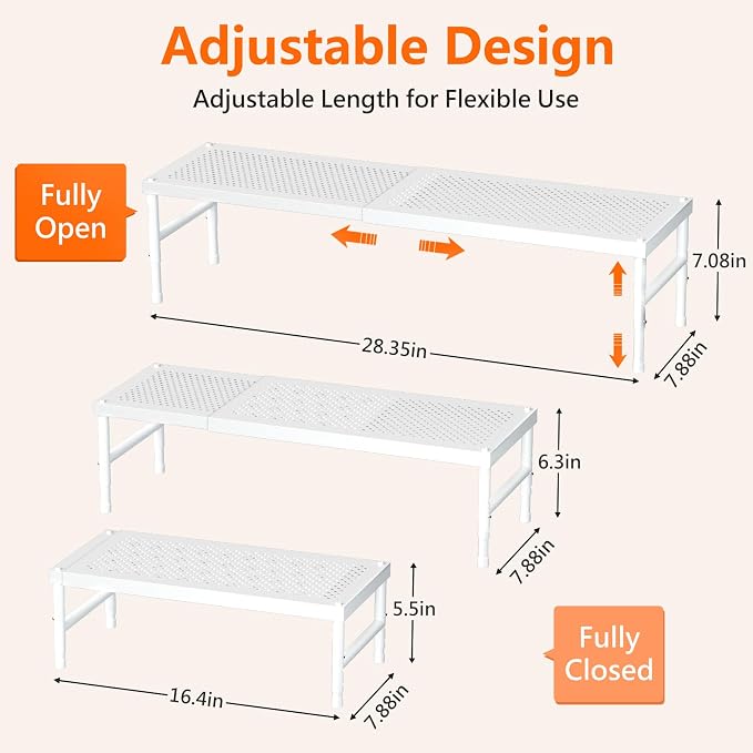 2 Pack Expandable adjustable stackable kitchen organizer,Spice Racks,Counter Shelf for Cabinets,Small Cupboard Organizers,Heavy Duty Metal Pantry Storage Shelves Racks for kitchen,cabinet, bathroom