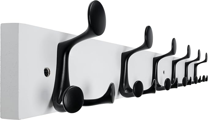 WEBI Coat Rack Wall Mount,36" Solid Wood Coat Hooks Wall Mounted Coat Hanger,16" Hole to Hole,Heavy Duty Hook Rack Rail,6 Triple Hooks for Hanging Coats,Jacket,Clothes,Hat,Backpack,White