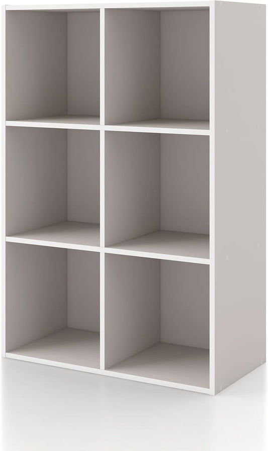 Homes: Inside + Out Apexa 6-Cube Storage Organizer Shelves, Stackable Wood Bookcase Fits Cubby Bins for Organization, Dorm Teen Room Decor & Home Office, Taupe Grey