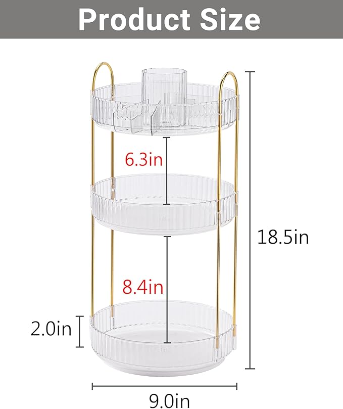 Asayuee 360 Rotating Makeup Organizer,3 Tier Large Capacity Make Up Organizers and Storage,Skincare Perfume Vanity Organizers,Bathroom Cosmetics Storage Organizer Countertop(Clear)