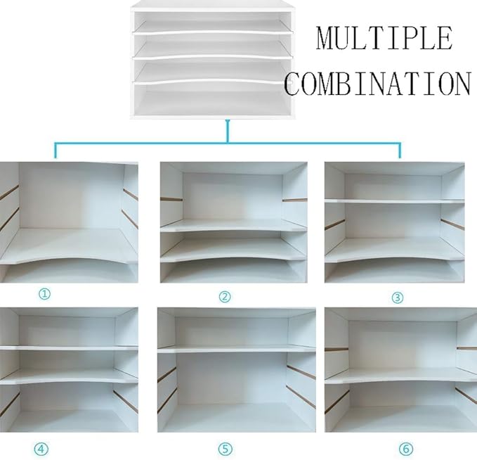 EMERIT 4-Tier Adjustable Paper Organizer, Large Capacity Desktop Organzier for Textbooks/Magazines/Office Files, Wooden Dividers, 7 lbs per Shelf, White