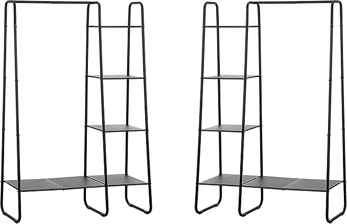 SunnyPoint Open Closet Garment Rack with 4-Tier Shelves & Bottom Storage Shelf, Freestanding Open Wardrobe Clothes Rack Organizer with Hanging Rod for Bedroom Closet, Clothing Rack with Shelves