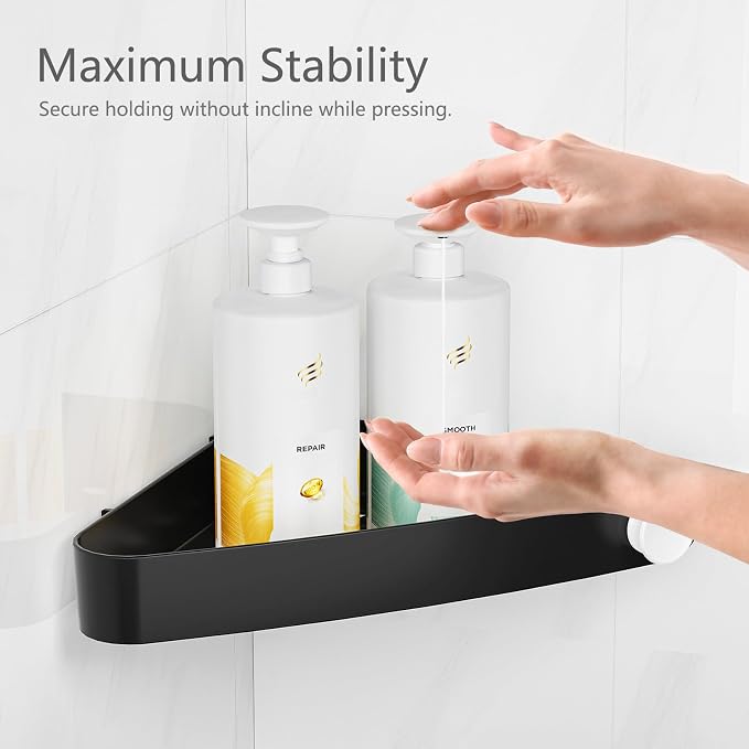 Sotfamily Plastic Shower Caddy Corner (for 90° Only), 2 Pack | Adhesive Corner Shower Shelves for Bathroom Organizers and Storage, Black
