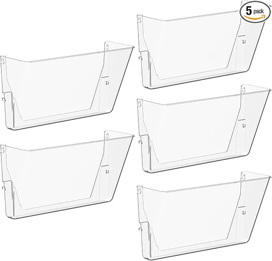Gawerk Clear Acrylic Single Pocket, Plastic Hanging Wall Mount File Holder for Office Home (Clear, 5 Pack)
