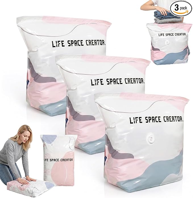 No-Pump Vacuum Storage Bags, Upgraded 3D Vacuum Storage Bags, Portable Large Clothes Compression Bags for Household Use, Convenient Cube Storage Bag for Clothes, Comforters, Blankets (3, 19.6*27.5in)