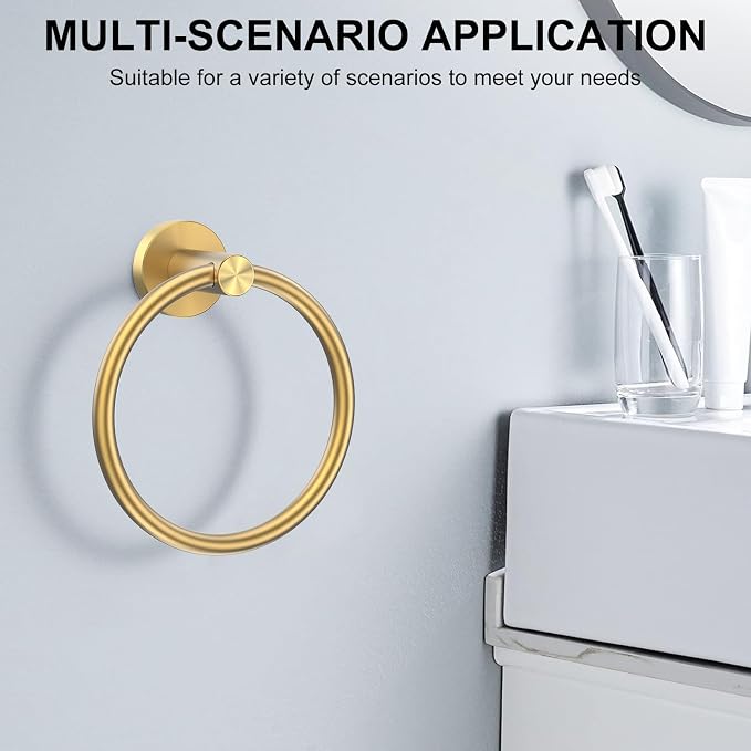 SetSail Towel Holder for Bathroom Wall Gold Towel Ring Stainless Steel Hand Towel Holder for Bathroom, Kitchen Drill Hole, 2 Packs