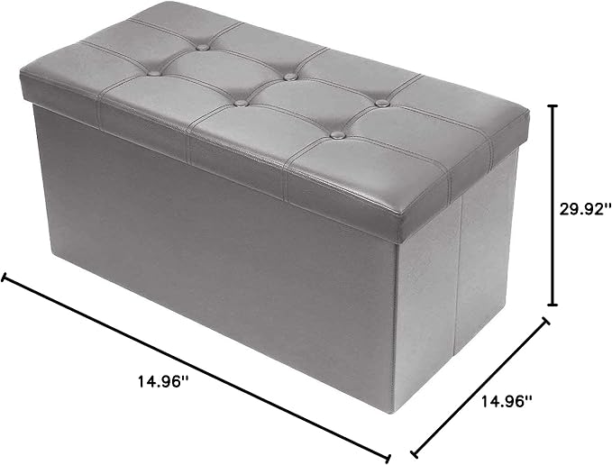 BRIAN & DANY 30 Inches Storage Ottoman Bench, Faux Leather Ottoman with Storage, Folding Bench Shoe, Foot Rest Stool, for Living Room, Gray