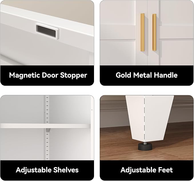COFaR 61" Metal Pantry Cabinet with Adjustable Shelves, White Storage Cabinet with Doors and Shelves, Sturdy Freestanding Cupboard for Kitchen Pantry, Bathroom Storage, Living Room & Office