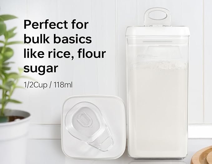 Felli Flip Tite Acrylic Food Storage Container with Lid 6” XL Air Tight Ring Seal Flip Top, Plastic Kitchen Baking Canister for 5 lb Flour Sugar Rice Protein Powder Pantry Organizer (Nest-M, White)