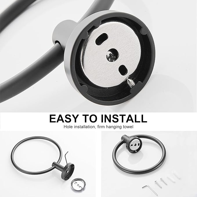 SetSail Towel Holder for Bathroom Wall Mounted Screw-in Towel Ring Stainless Steel Hand Towel Holder Heavy Duty Towel Hanger for Bathrooms, Grey