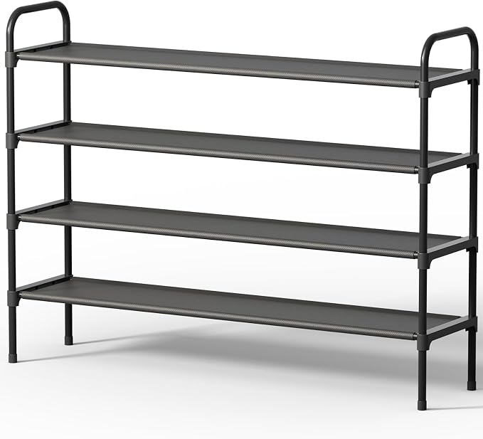 Kitsure Extra-Long Shoe Rack for Closet, 39.0" Wide - 4 Tier, Black | Shoe Organizer for Front Door Entrance, Stackable Shoe Shelf, Closet Organizers and Storage