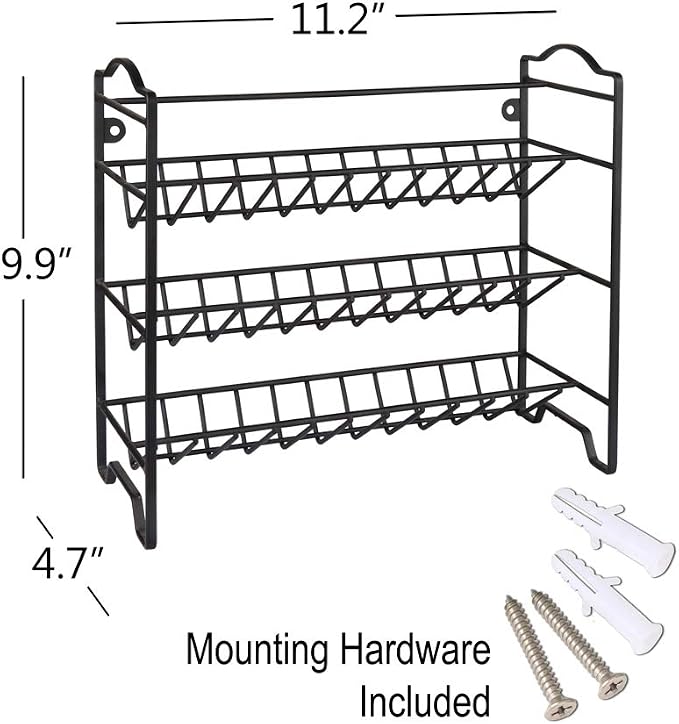 SWOMMOLY Spice Rack Organizer with 18 Spice Jars 4 oz, 396 Spice Labels | Chalk Marker, Funnel Set, Spice Organizer for Cabinet, Countertop, Pantry, Cupboard & Wall Mount, 11.2" W × 9.9" H, Black