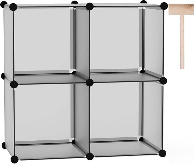 C&AHOME Plastic Cube Storage Organizer, 4-Cube Shelves Units, Grey | DIY Modular Bookshelf, Portable Closet Organizers and Storage Ideal for Bedroom, Office, 24.8" L x 12.4" W x 24.8" H